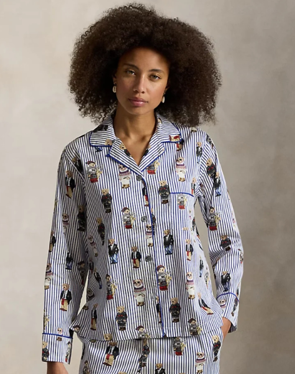 Polo Ralph Lauren Polo Bear Sateen Striped Pajama Top Sz S Sleepwear Lounge Cozy